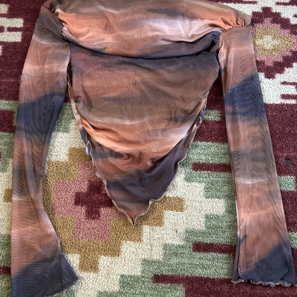 SHEIN Brown and Tan Mesh Top